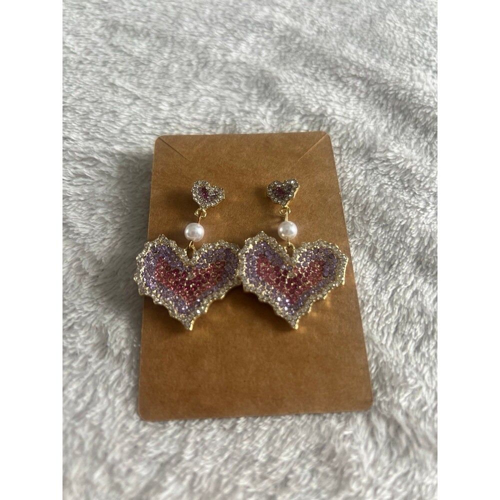 Pink & Purple Heart dangle Earrings *looks like B.Johnson